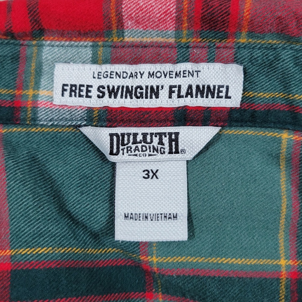 Duluth Trading Co Free Swingin Flannel Shirt Womens 3X Green Red Plaid Button Up - Picture 2 of 8